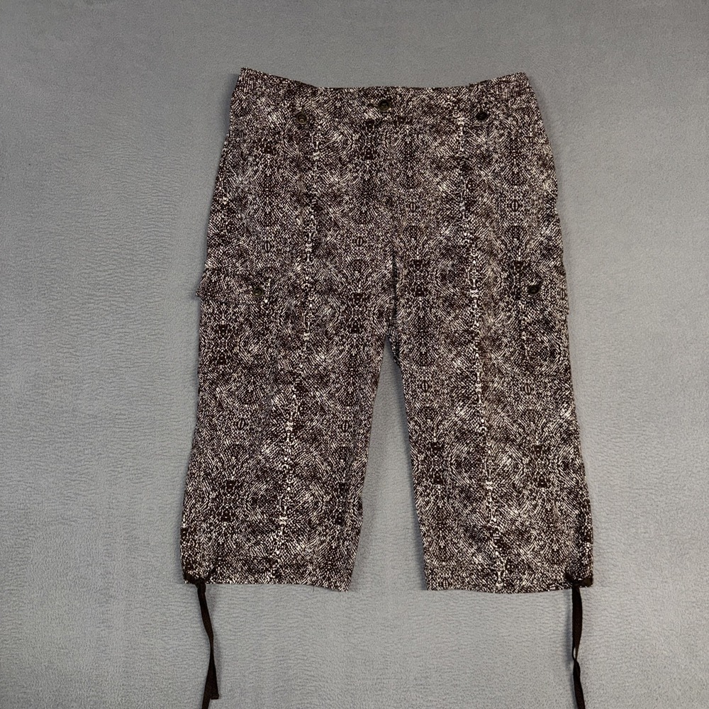 Chicos Pants Womens 2.5 / 14 Brown Straight Cargo Capri Geometric Stretch Cotton